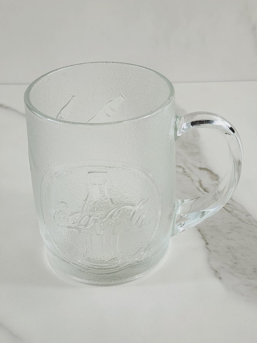 Coca Cola Frosted Glass Coffee Mug Embossed Logo 12oz Tea Cup 4" Drinkware USA